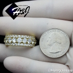 MEN 925 STERLING SILVER FULL LAB DIAMOND ICED BLING 9MM GOLD WEDDING BAND RING*GR105