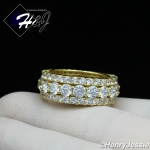 MEN 925 STERLING SILVER FULL LAB DIAMOND ICED BLING 9MM GOLD WEDDING BAND RING*GR105