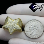 MEN 925 STERLING SILVER LAB DIAMOND ICED BLING GOLD 3D STAR RING*GR107