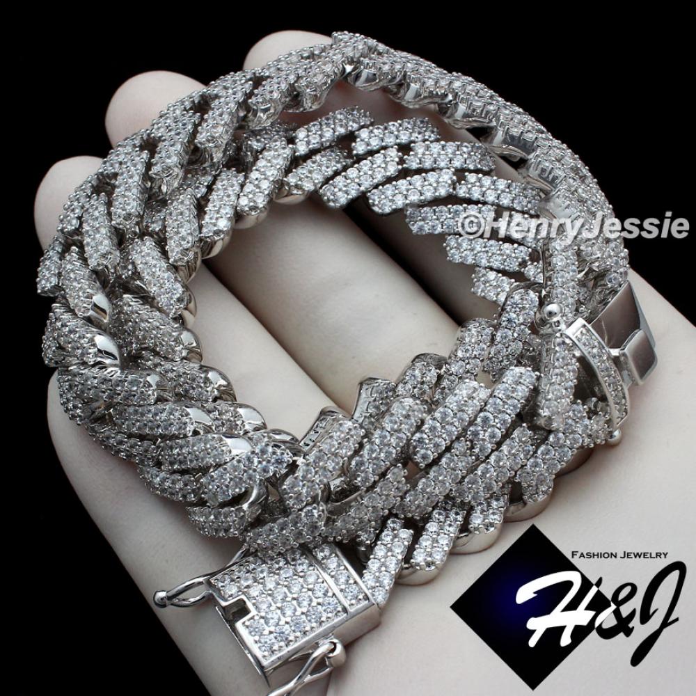 16"-30"MEN 14K WHITE GOLD FINISH 14MM SILVER LAB DIAMOND ICED BLING MIAMI CUBAN CURB CHAIN NECKLACE*BN6