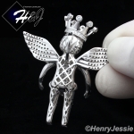 MEN 925 STERLING SILVER LAB DIAMOND ICED BLING ANGEL WING CROWN PENDANT*SP121