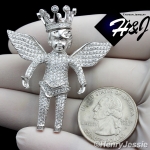 MEN 925 STERLING SILVER LAB DIAMOND ICED BLING ANGEL WING CROWN PENDANT*SP121