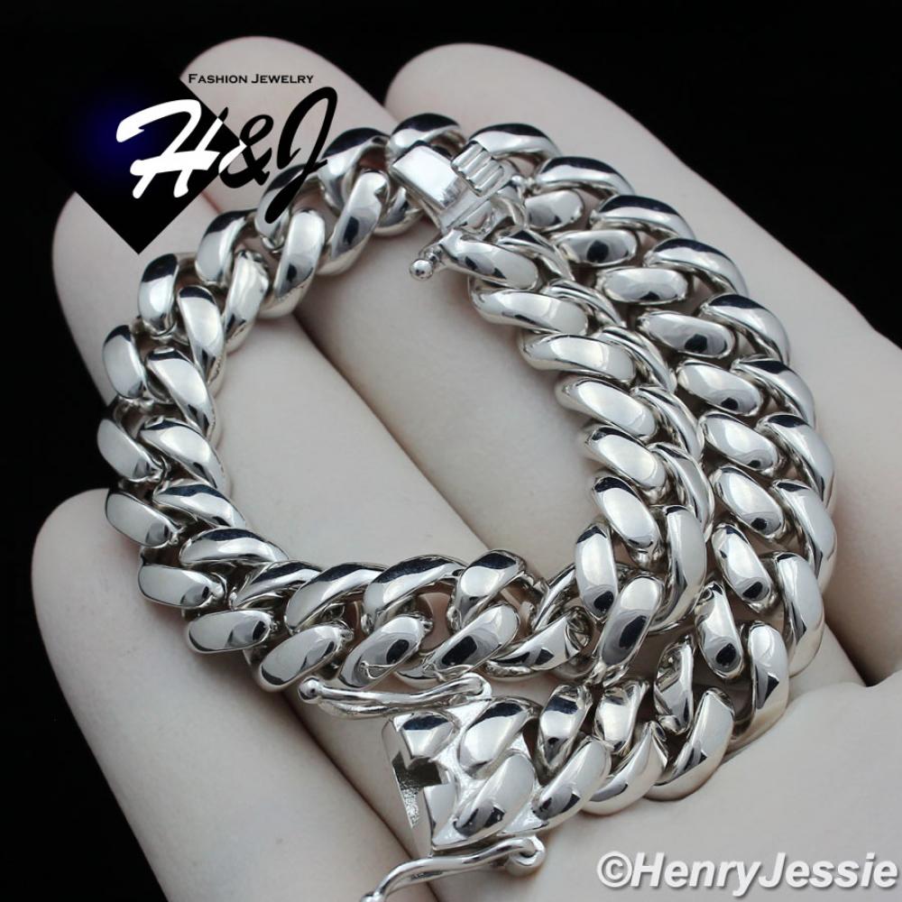 7"-8.5"MEN 925 STERLING SILVER 7MM/10MM PLAIN MIAMI CUBAN CURB LINK CHAIN BRACELET*SB3