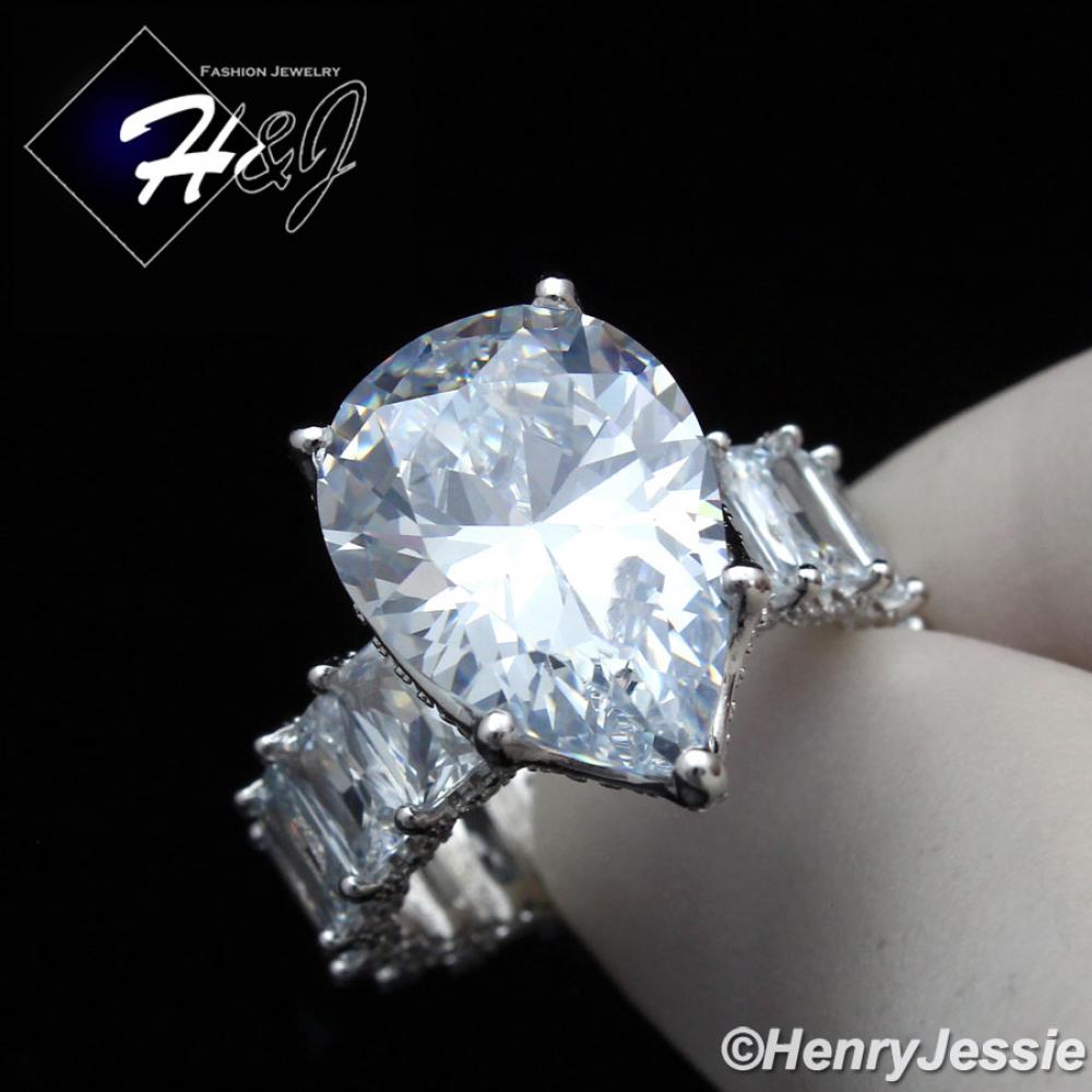 WOMEN 925 STERLING SILVER PEAR SHAPED FULL BLING CZ SILVER ENGAGEMENT RING*SR129