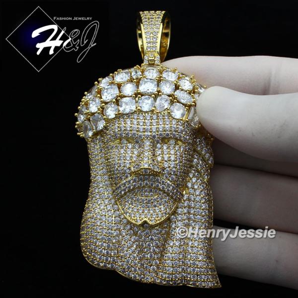 MEN 14K GOLD FINISH FULL LAB DIAMOND OVERSIZE ICED GOLD 3D JESUS FACE PENDANT*BGP7