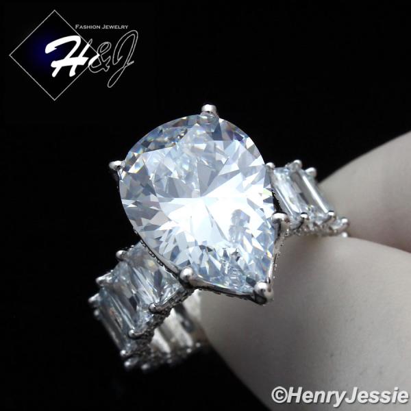 WOMEN 925 STERLING SILVER PEAR SHAPED FULL BLING CZ SILVER ENGAGEMENT RING*SR129