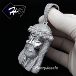 MEN 14K WHITE GOLD FINISH LAB DIAMOND OVERSIZE ICED SILVER 3D JESUS FACE PENDANT*BP6