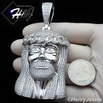 MEN 14K WHITE GOLD FINISH LAB DIAMOND OVERSIZE ICED SILVER 3D JESUS FACE PENDANT*BP6