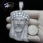 MEN 14K WHITE GOLD FINISH FULL LAB DIAMOND OVERSIZE ICED SILVER 3D JESUS FACE PENDANT*BP7