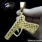MEN 14K GOLD FINISH LAB DIAMOND OVERSIZE ICED GOLD 3D GUN PENDANT*BGP8