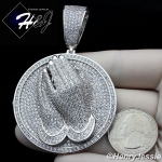 MEN 14K WHITE GOLD FINISH LAB DIAMOND OVERSIZE ICED SILVER PRAYING HANDS ROUND PENDANT*BP9