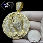MEN 14K WHITE GOLD FINISH LAB DIAMOND OVERSIZE ICED GOLD PRAYING HANDS ROUND PENDANT*BGP9