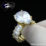 WOMEN 925 STERLING SILVER PEAR SHAPED FULL BLING CZ GOLD ENGAGEMENT RING*GR129