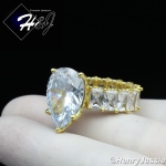 WOMEN 925 STERLING SILVER PEAR SHAPED FULL BLING CZ GOLD ENGAGEMENT RING*GR129