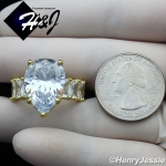 WOMEN 925 STERLING SILVER PEAR SHAPED FULL BLING CZ GOLD ENGAGEMENT RING*GR129