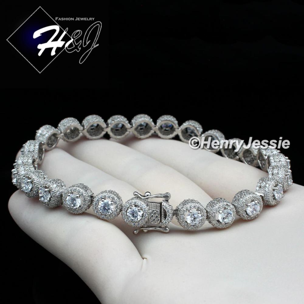 8.5"MEN 925 STERLING SILVER 8MM FULL LAB DIAMOND ICED BLING CHAIN LINK BRACELET*SB4