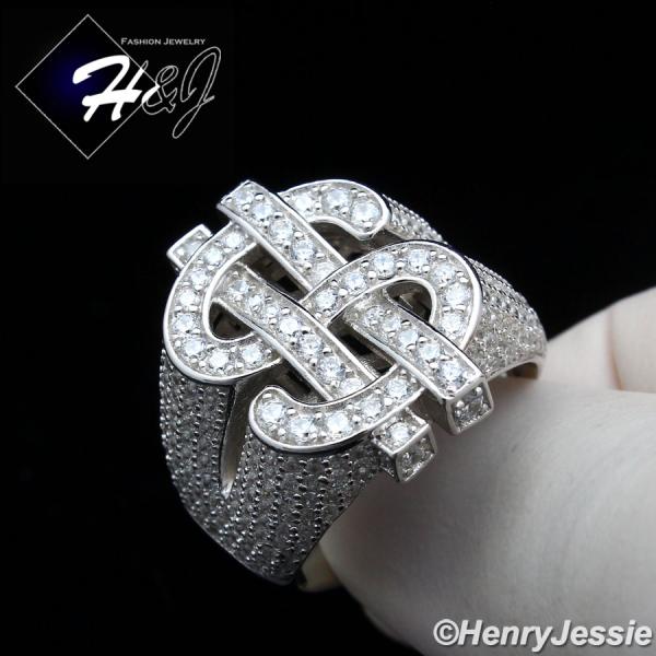 MEN 925 STERLING SILVER LAB DIAMOND ICED BLING SILVER $ DOLLAR SIGN RING*SR133