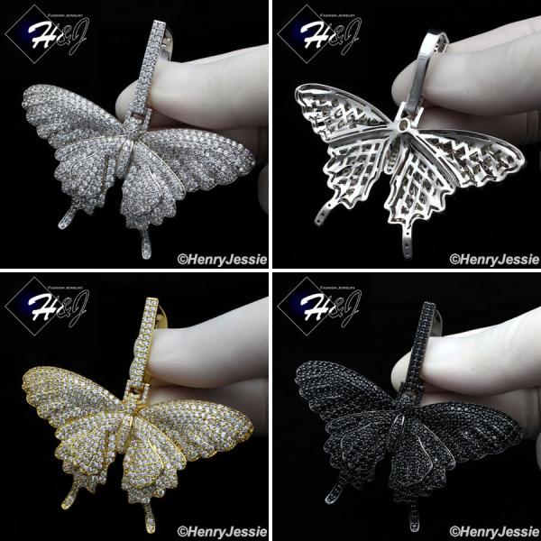 MEN 14K WHITE GOLD FINISH LAB DIAMOND OVERSIZE ICED SILVER/GOLD/BALCK BUTTERFLY PENDANT*BP10