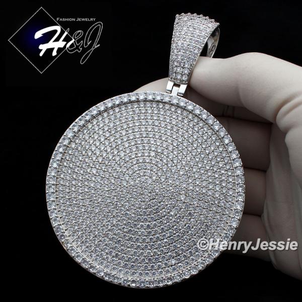 MEN 14K WHITE GOLD FINISH LAB DIAMOND OVERSIZE HEAVY ICED SILVER ROUND CHARM PENDANT*BP11