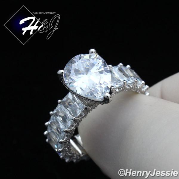 WOMEN 925 STERLING SILVER PEAR SHAPED FULL BLING CZ SILVER ENGAGEMENT RING*SR132