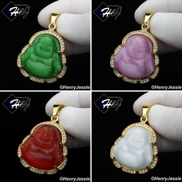 MEN WOMEN Stainless Steel Jade/Onyx/Pink/White Gemstone Gold ICED Buddha Pendant*GP124