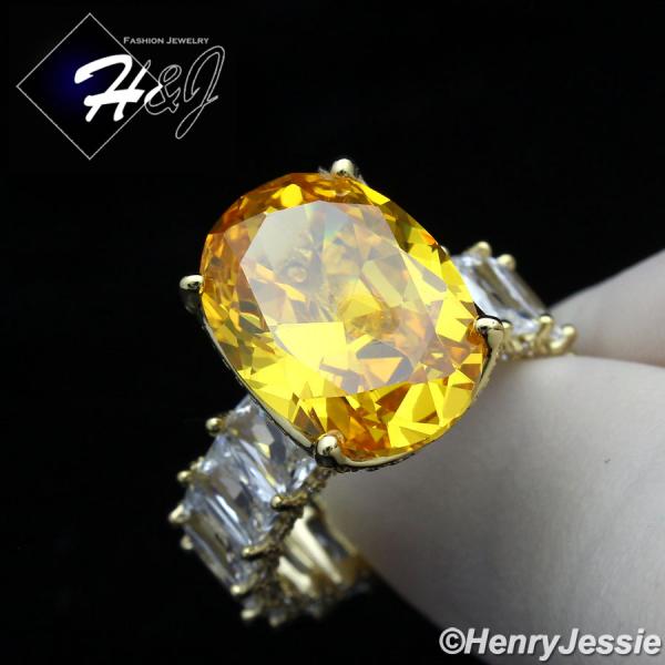 WOMEN 925 STERLING SILVER YELLOW OVAL SHAPED FULL ICY BLING CZ GOLD ENGAGEMENT RING*GR134