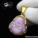 MEN WOMEN Stainless Steel Jade/Onyx/Blue/Pink/White Gemstone Gold Buddha Pendant*GP123