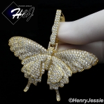 MEN 14K WHITE GOLD FINISH LAB DIAMOND OVERSIZE ICED SILVER/GOLD/BALCK BUTTERFLY PENDANT*BP10