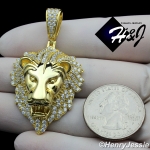 MEN 925 STERLING SILVER ICY LAB DIAMOND GOLD 3D LION KING HEAD PENDANT*GP264
