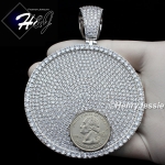MEN 14K WHITE GOLD FINISH LAB DIAMOND OVERSIZE HEAVY ICED SILVER ROUND CHARM PENDANT*BP11