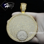 MEN 14K GOLD FINISH LAB DIAMOND OVERSIZE HEAVY ICED GOLD ROUND CHARM PENDANT*BGP11