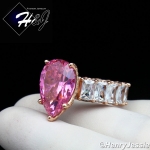 WOMEN 925 STERLING SILVER PINK PEAR SHAPED FULL BLING CZ ROSE GOLD ENGAGEMENT RING*RGR129