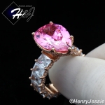 WOMEN 925 STERLING SILVER PINK PEAR SHAPED FULL BLING CZ ROSE GOLD ENGAGEMENT RING*RGR129