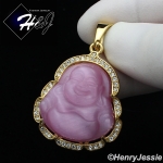 MEN WOMEN Stainless Steel Jade/Onyx/Pink/White Gemstone Gold ICED Buddha Pendant*GP124