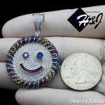 MEN WOMEN 925 STERLING SILVER FULL ICY COLORED CZ HAPPY FACE ROUND PENDANT*SP266