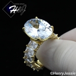 WOMEN 925 STERLING SILVER CLEAR OVAL SHAPED FULL ICY BLING CZ GOLD ENGAGEMENT RING*GR134