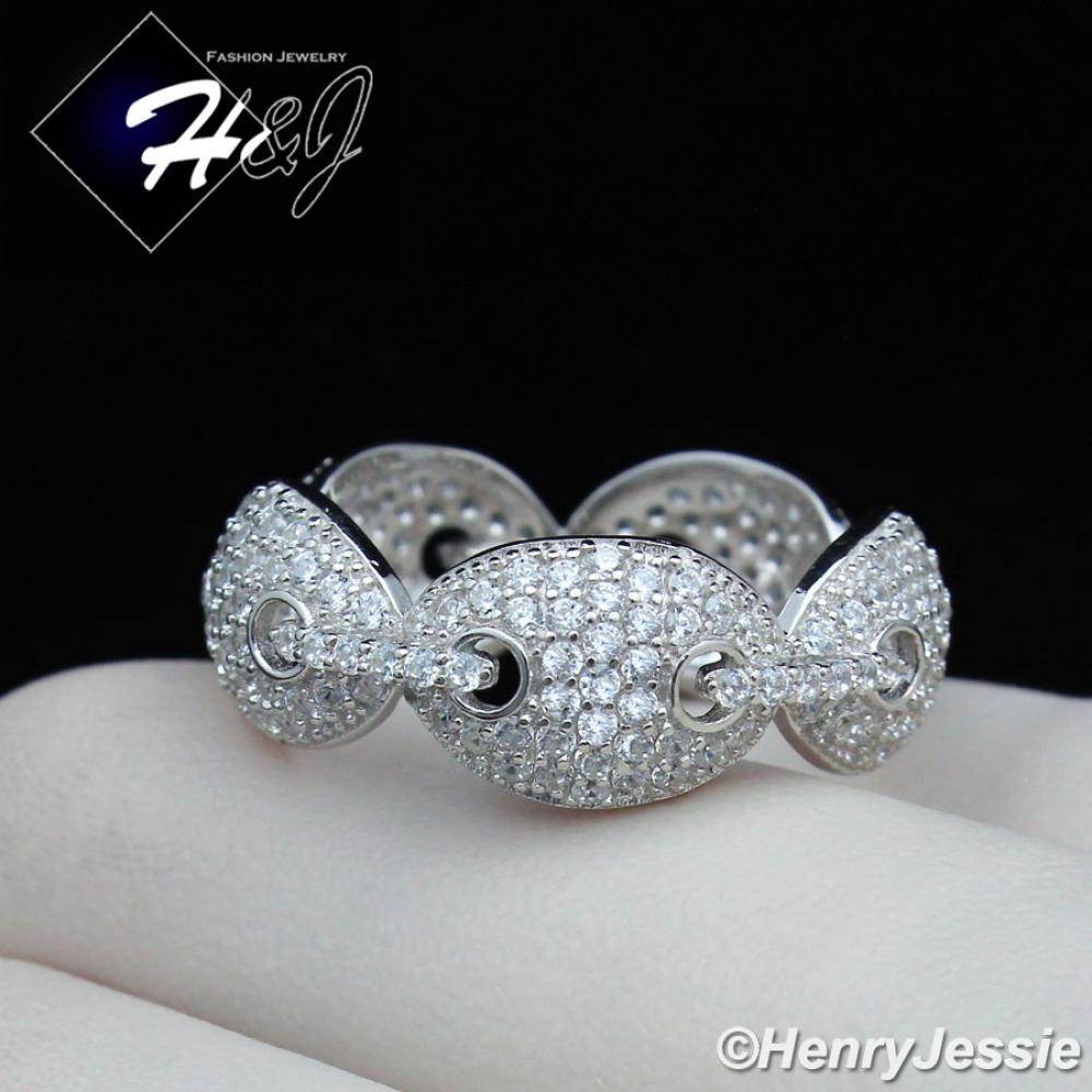 MEN WOMEN 925 STERLING SILVER LAB DIAMOND BLING SILVER GUCCI MARINER LINK RING*SR108