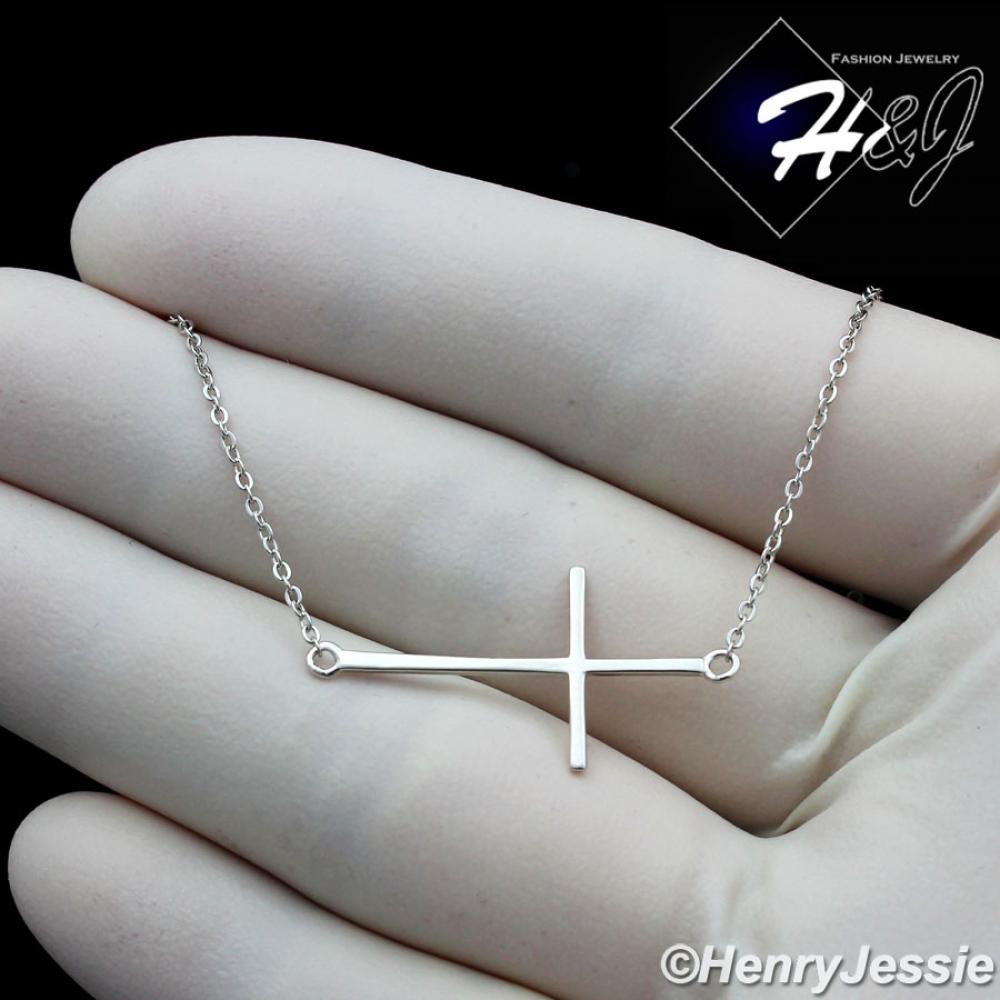 WOMEN 925 STERLING SILVER PLAIN SIMPLE CROSS PENDANT CHAIN NECKLACE*WN1