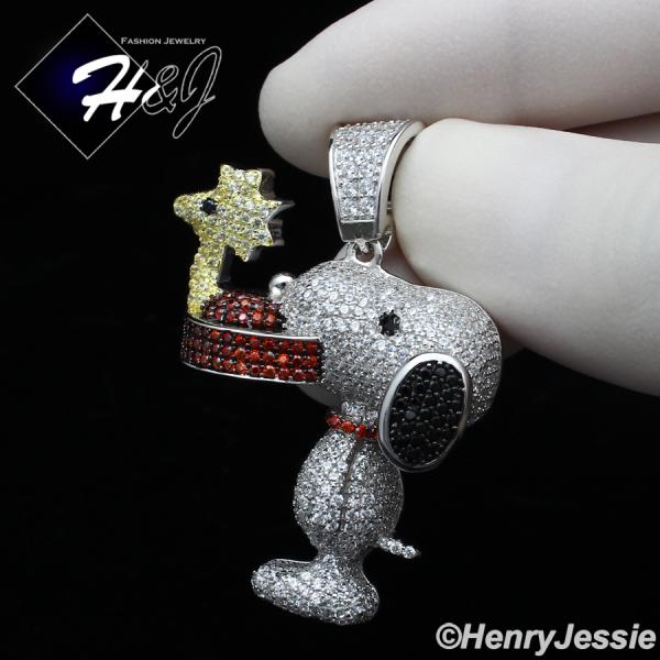 MEN 925 STERLING SILVER FULL ICY LAB DIAMOND 3D SNOOPY DOG CHARM PENDANT*SP267