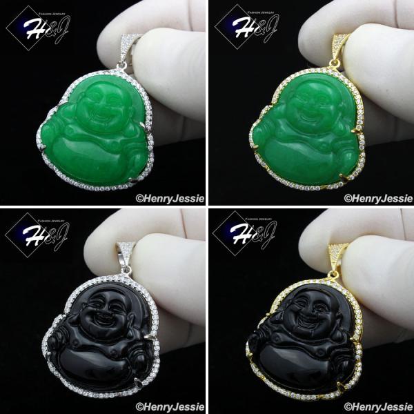 MEN 925 STERLING SILVER BLACK ONYX/JADE GOLD/SILVER BLING BUDDHA PENDANT*SP236