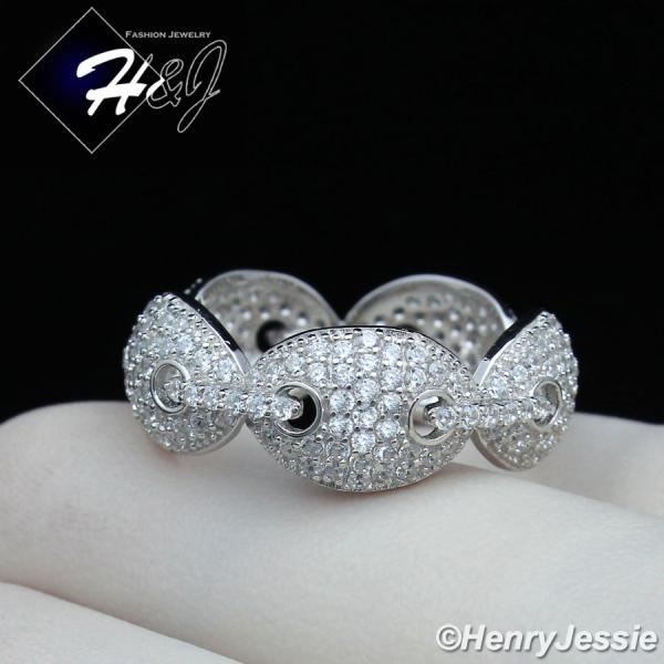 MEN WOMEN 925 STERLING SILVER LAB DIAMOND BLING SILVER GUCCI MARINER LINK RING*SR108