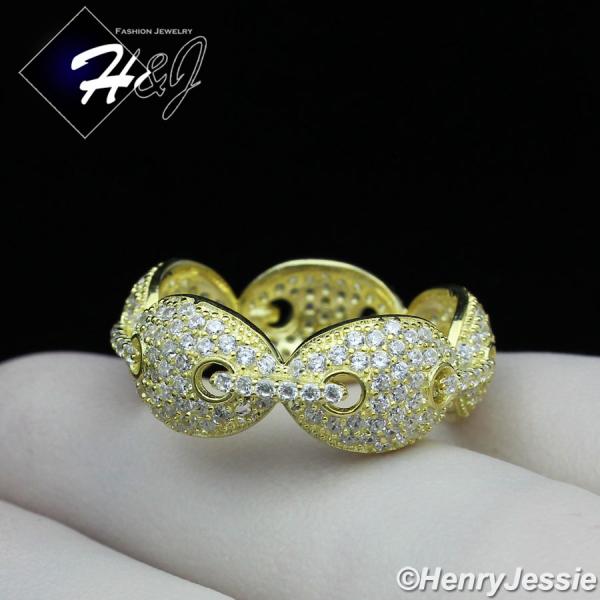 MEN WOMEN 925 STERLING SILVER LAB DIAMOND BLING GOLD GUCCI MARINER LINK RING*GR108