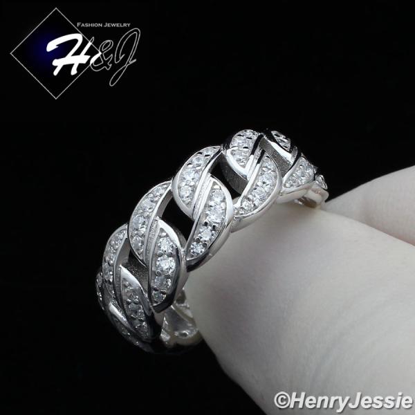 MEN WOMEN 925 STERLING SILVER FULL ICY LAB DIAMOND BLING CUBAN CURB LINK RING*SR128