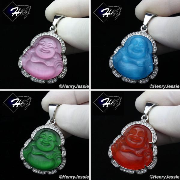 MEN WOMEN Stainless Steel Jade/Onyx/Blue/Pink/White Gemstone Silver ICED Buddha Pendant*P117