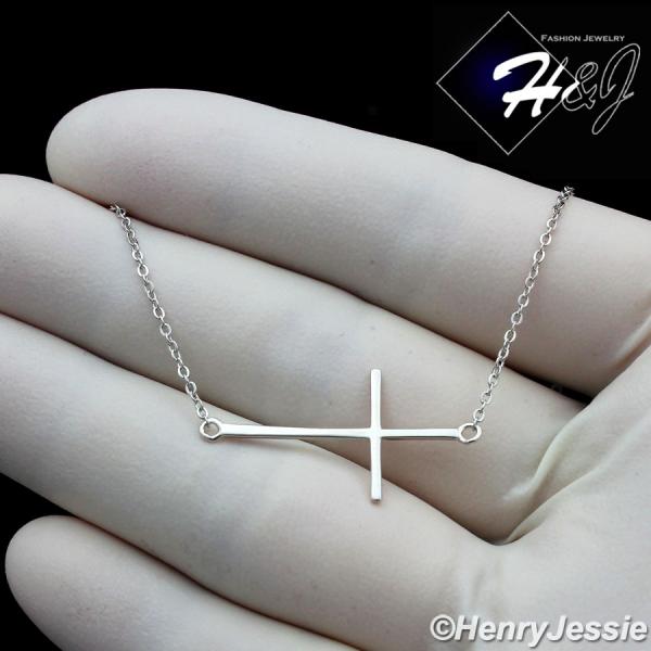 WOMEN 925 STERLING SILVER PLAIN SIMPLE CROSS PENDANT CHAIN NECKLACE*WN1