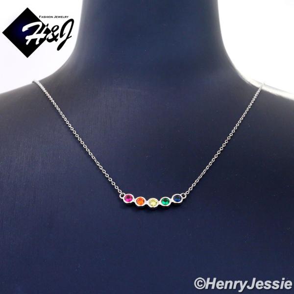 WOMEN 925 STERLING SILVER RAINBOW GEMSTONE ROUND CZ PENDANT CHAIN NECKLACE*WN3