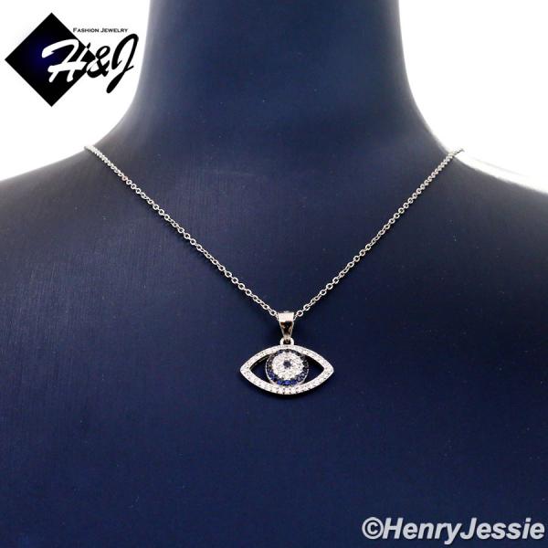 WOMEN 925 STERLING SILVER ICY GEMSTONE EVIL EYE PENDANT CHAIN NECKLACE*WN5