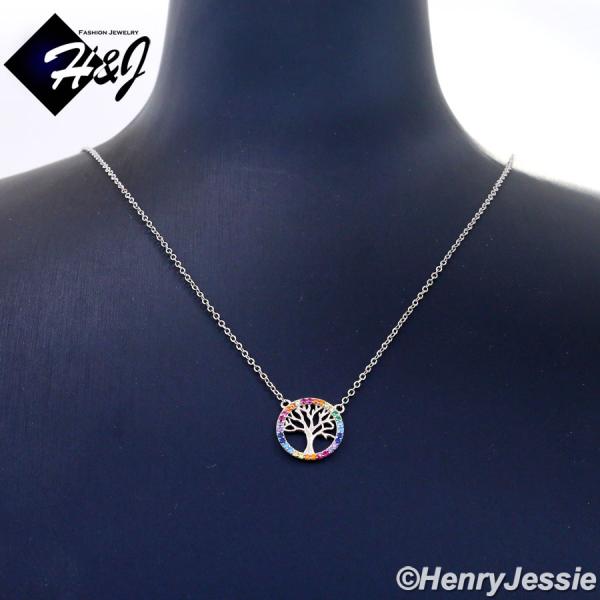 WOMEN 925 STERLING SILVER RAINBOW GEMSTONE TREE OF LIFE PENDANT NECKLACE*WN6