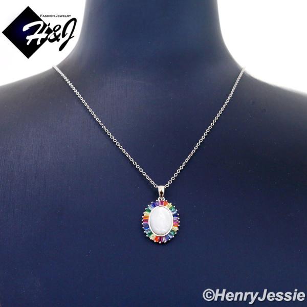 WOMEN 925 STERLING SILVER RAINBOW GEMSTONE VIRGIN MARY PENDANT CHAIN NECKLACE*WN9
