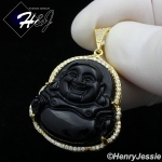 MEN 925 STERLING SILVER BLACK ONYX/JADE GOLD/SILVER BLING BUDDHA PENDANT*SP236